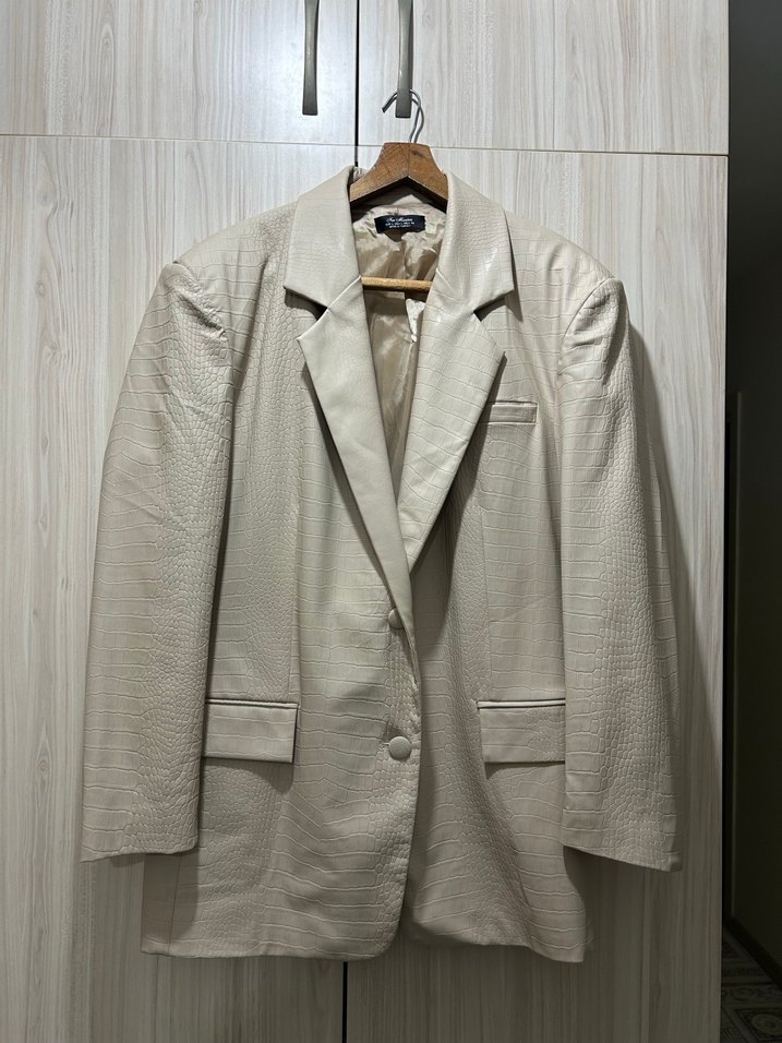 Bej Deri blazerCeket - Görsel 2