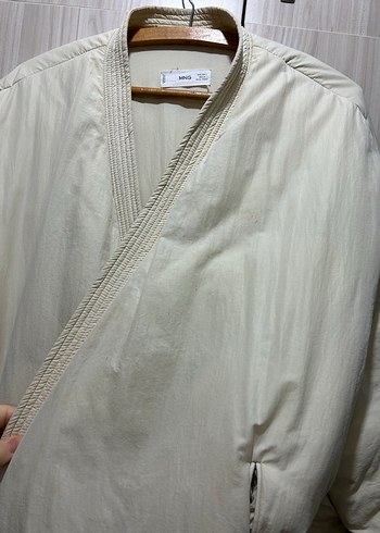 Beyaz Keten Kuşaklı Midi Ceket mont - Görsel 5