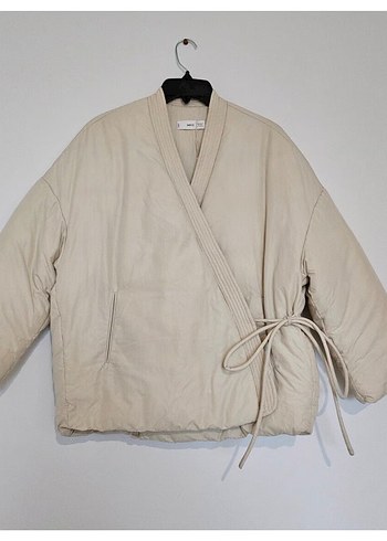 Beyaz Keten Kuşaklı Midi Ceket mont - Görsel 2