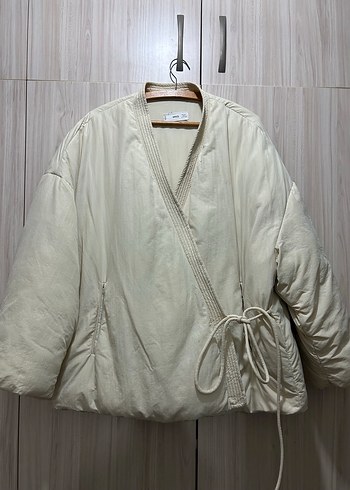 Beyaz Keten Kuşaklı Midi Ceket mont - Görsel 3