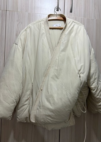 Beyaz Keten Kuşaklı Midi Ceket mont - Görsel 4