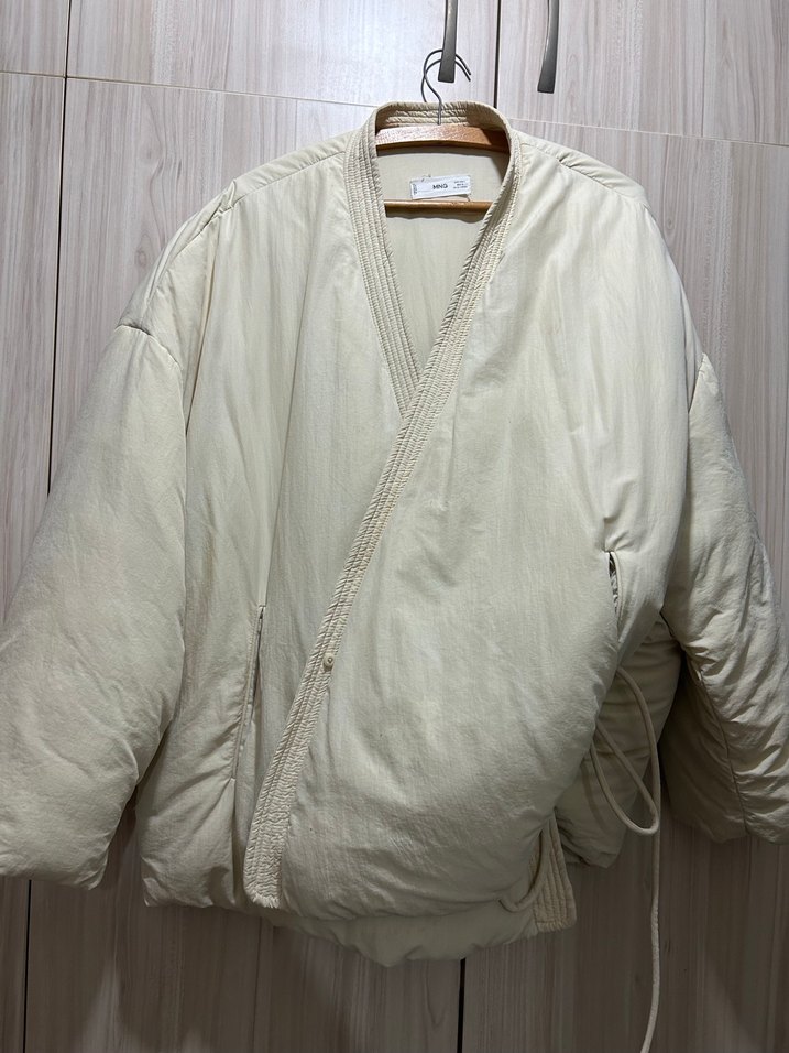 Beyaz Keten Kuşaklı Midi Ceket mont - Görsel 4