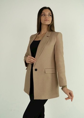 Bej Kadın Düğmeli Blazer Ceket - Görsel 2