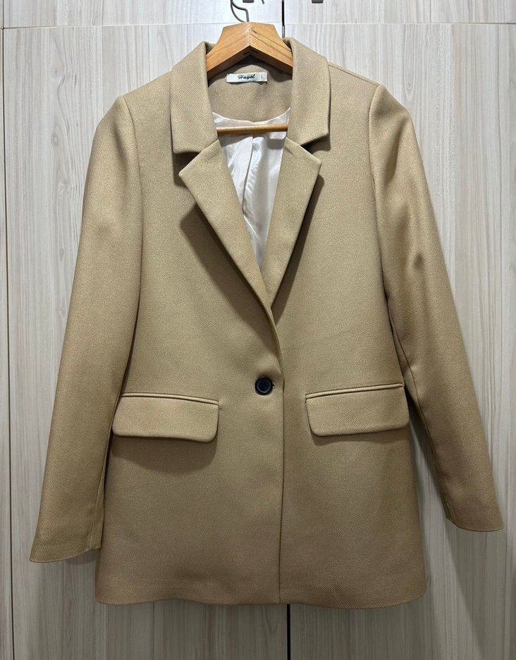 Bej Kadın Düğmeli Blazer Ceket - Görsel 5