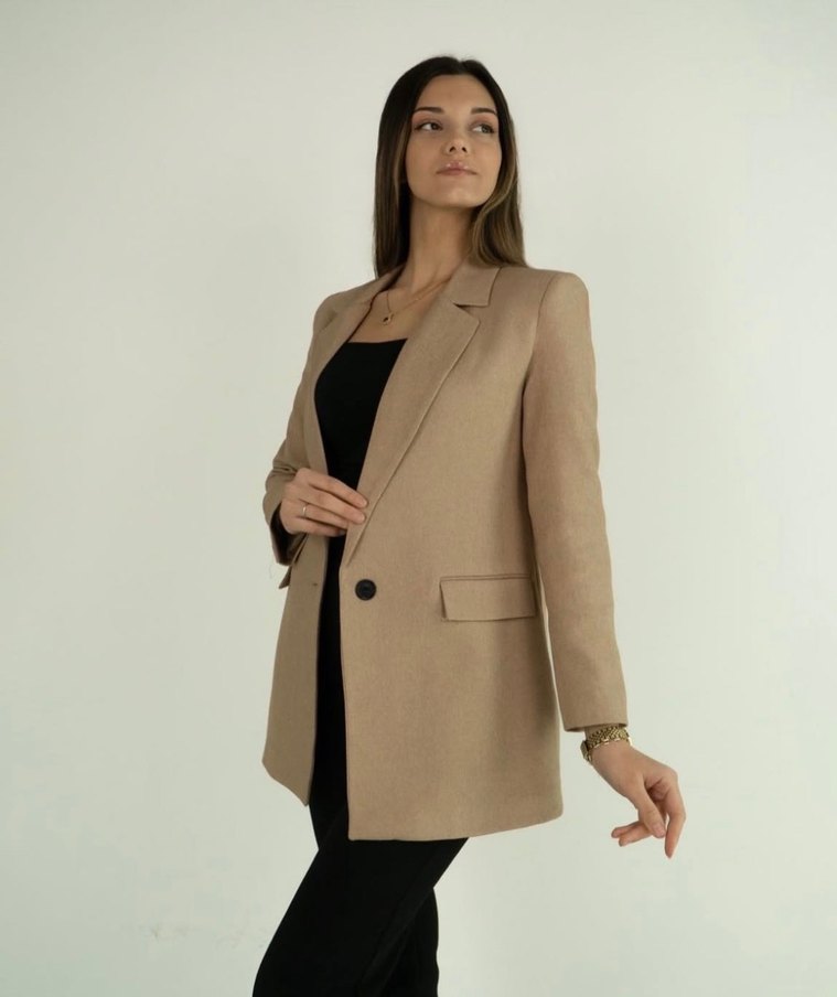 Bej Kadın Düğmeli Blazer Ceket - Görsel 2