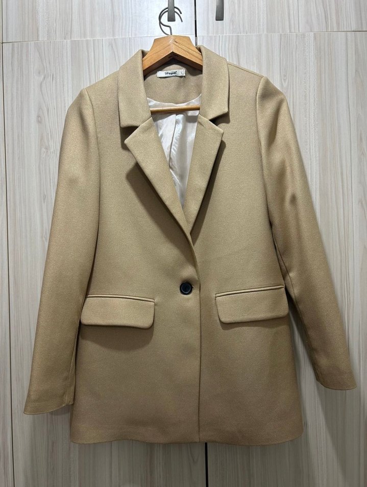 Bej Kadın Düğmeli Blazer Ceket - Görsel 4