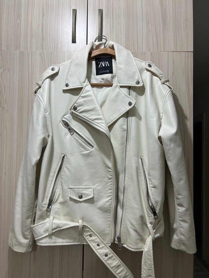 Beyaz Deri Kadın Ceket - Zara - Görsel 2