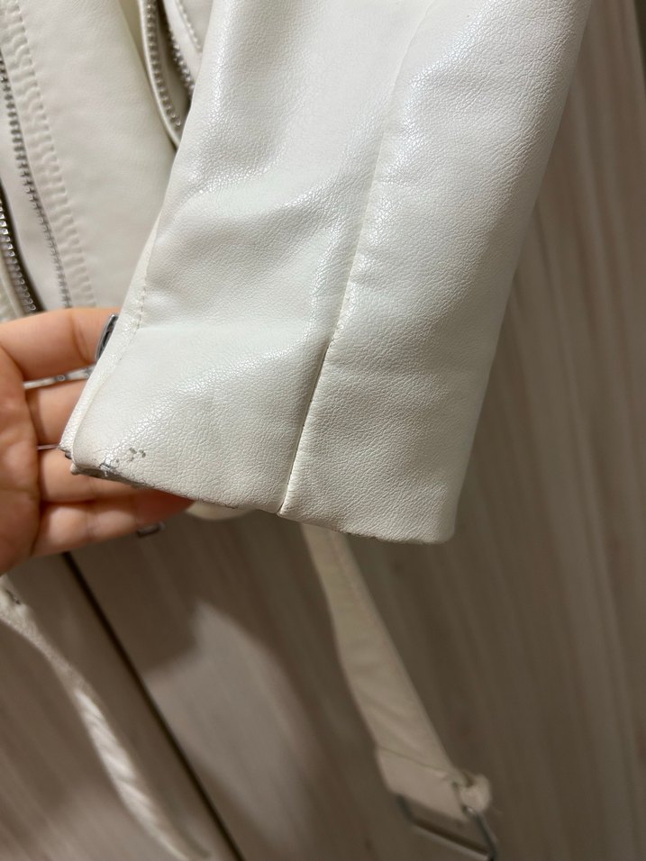 Beyaz Deri Kadın Ceket - Zara - Görsel 3