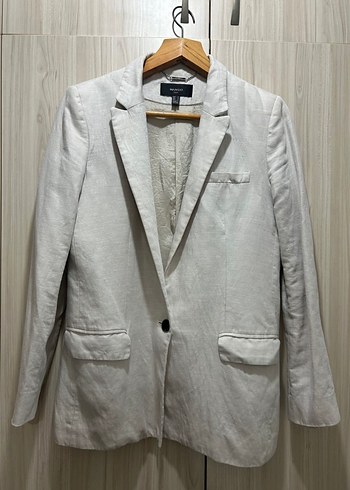 Gri Kadın Keten Blazer Ceket - Görsel 3