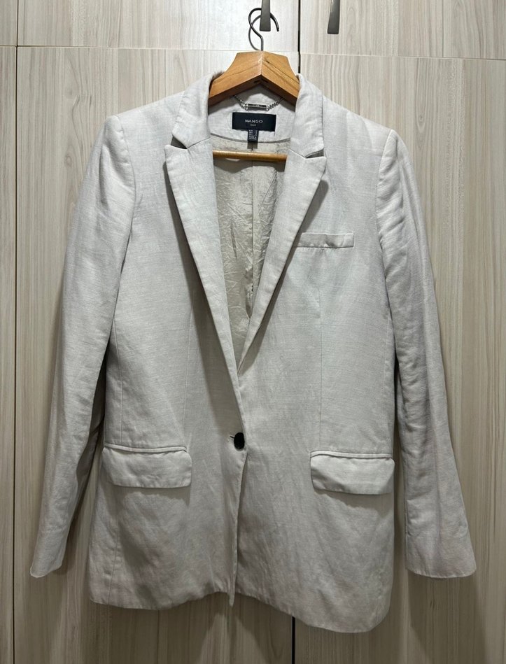Gri Kadın Keten Blazer Ceket - Görsel 3