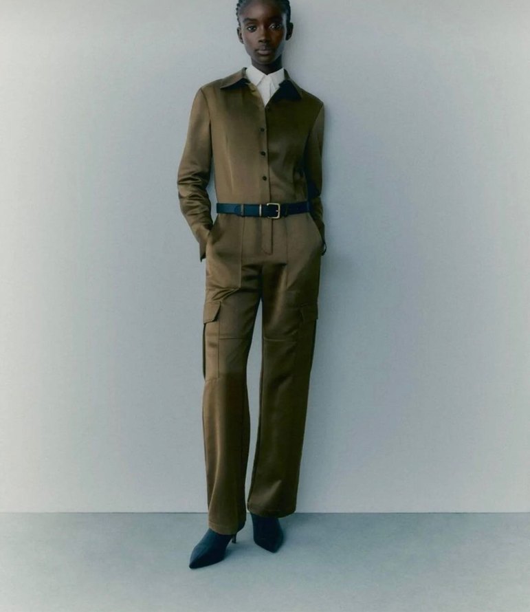 Kadın Haki Saten Düğmeli Gömlek - Görsel 3