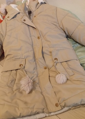Kürklü Bej kız çocuk Kışlık Mont - Görsel 6
