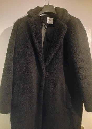 Kadın siyah peluş Kaban - Görsel 4