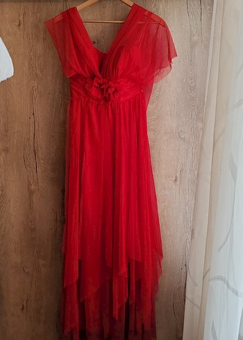 Kırmızı Bohem Uzun Abiye Elbise - Görsel 2