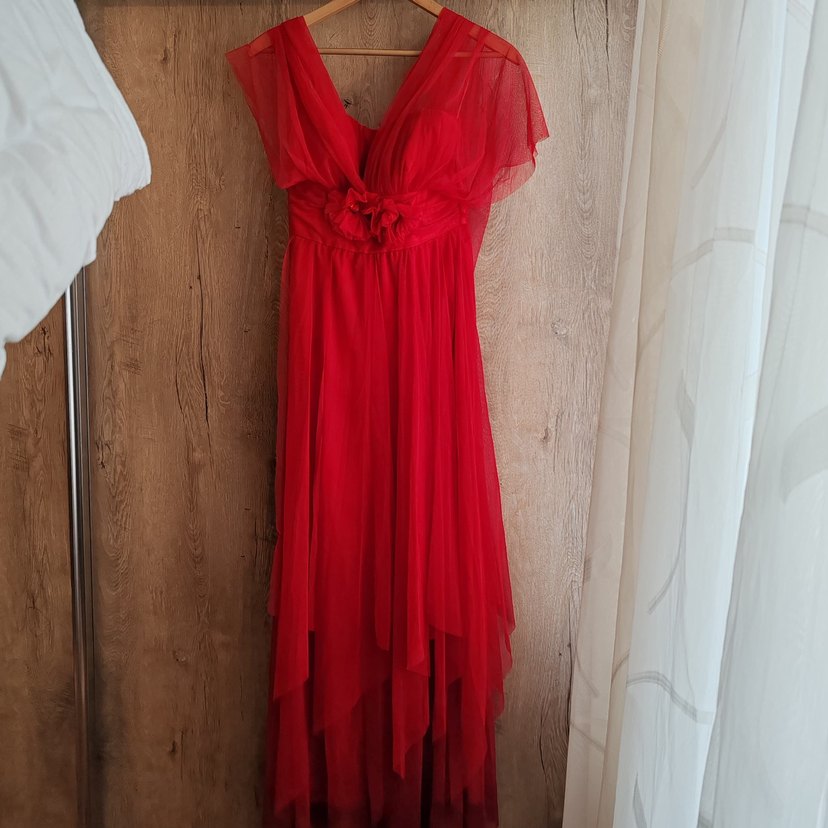 Kırmızı Bohem Uzun Abiye Elbise - Görsel 2