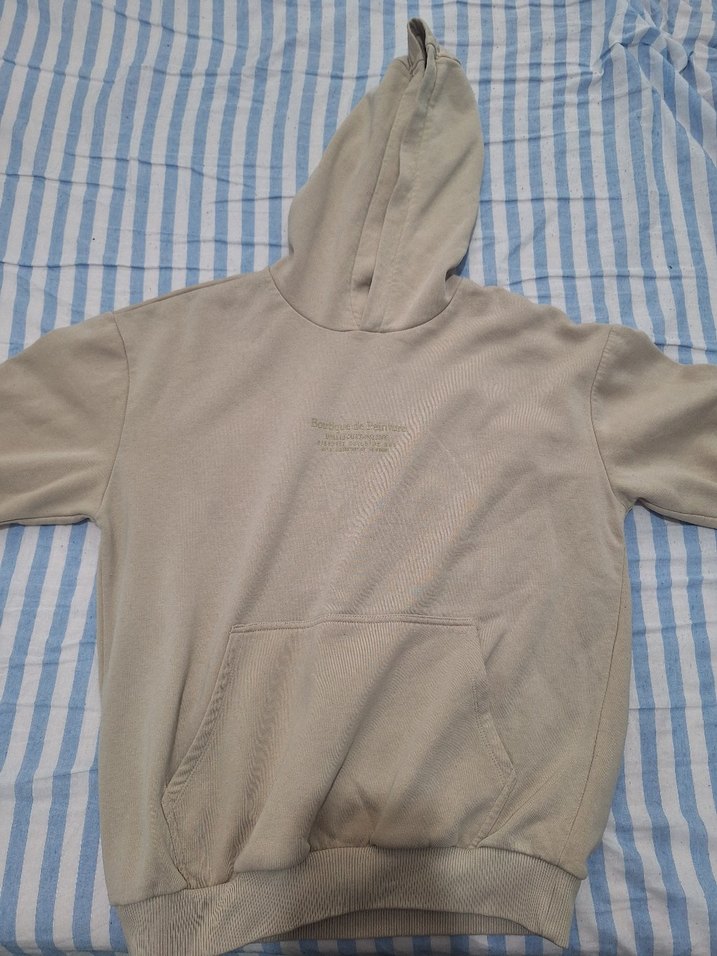 Bej Kapüşonlu Salaş Sweatshirt - Görsel 3