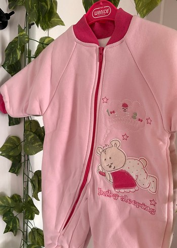 Bebitof Pembe Baskılı Fermuarlı Bebek Kız Tulumu