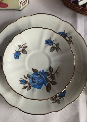 6 Parça Alman Antika Trio Gül Desenli İnce Porselen Fincan Takmı - Görsel 3