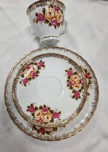 Alman Bavaria Antika Trio Çiçek Desenli İnce Porselen Fincan Tkm - Görsel 2