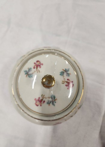 Alman Bavaria Pastel Renkli Beyaz Çiçekli Porselen Şekerlik - Görsel 3