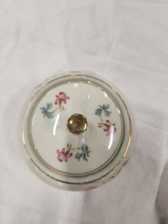 Alman Bavaria Pastel Renkli Beyaz Çiçekli Porselen Şekerlik - Görsel 3