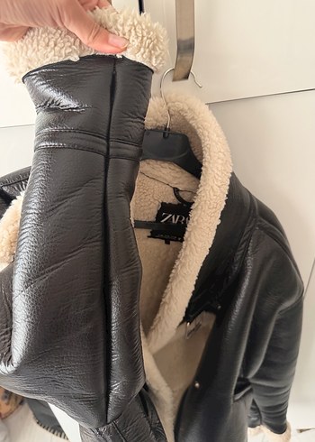 Kürklü Siyah Deri Kadın Ceket - Görsel 8