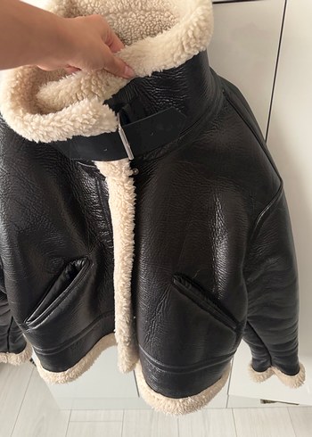 Kürklü Siyah Deri Kadın Ceket - Görsel 2