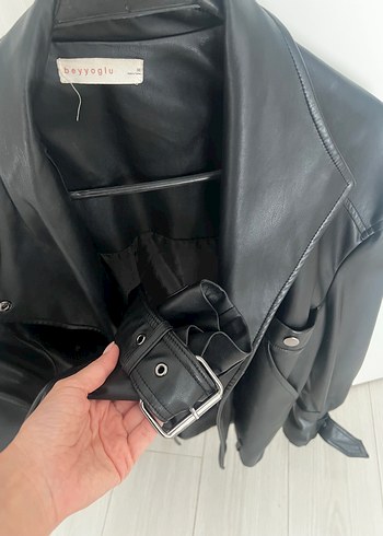 Siyah Deri Kemerli Midi Ceket - Görsel 3