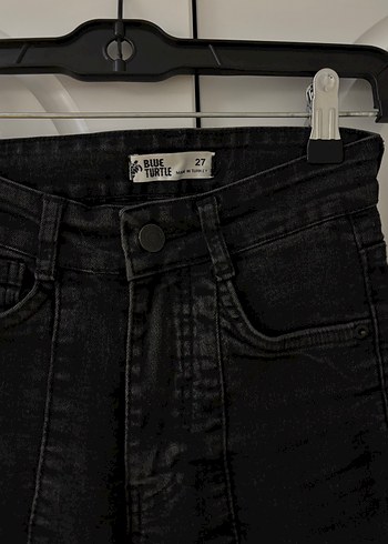 Kadın Siyah Bağcıklı Midi Kot Pantolon - Görsel 3