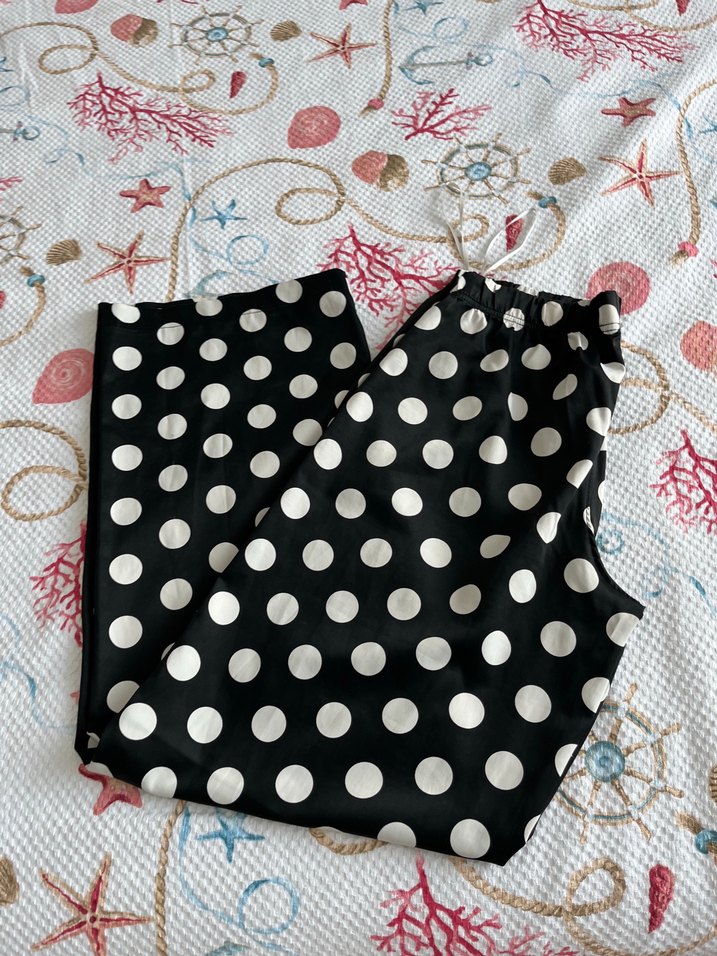 Puantiyeli saten pijama - Görsel 3