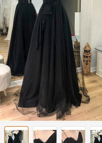 Lenta Moda Drapeli Simli Siyah Uzun Abiye - Görsel 5