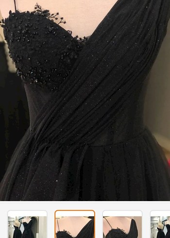 Lenta Moda Drapeli Simli Siyah Uzun Abiye - Görsel 3