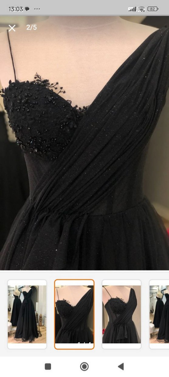 Lenta Moda Drapeli Simli Siyah Uzun Abiye - Görsel 3