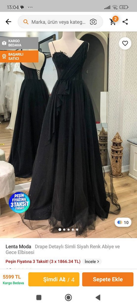 Lenta Moda Drapeli Simli Siyah Uzun Abiye - Görsel 2