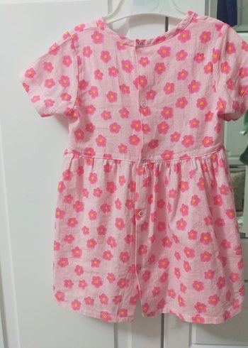 HelloBaby Kız Çocuk Pembe Çiçekli Keten Elbise