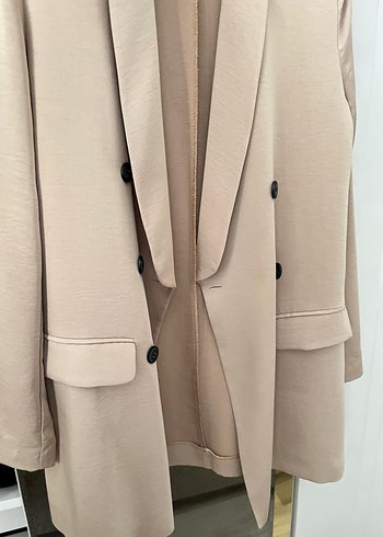 40 Beden Bej Kadın Midi Blazer Ceket