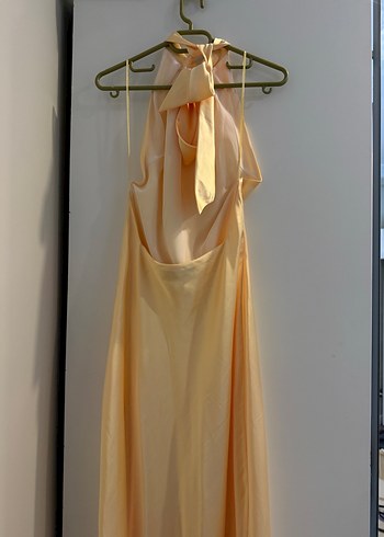 Zara Sarı Uzun saten Kadın Elbise