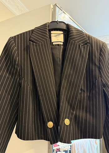 xs Beden siyah Renk Düğmeli Siyah Çizgili Kadın Blazer Ceket