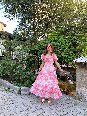 38 Beden pembe şifon elbise