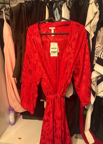 Kadın Kırmızı Bohem Uzun Kollu Uzun Elbise - Görsel 4