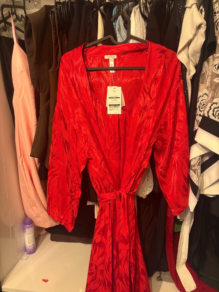 Kadın Kırmızı Bohem Uzun Kollu Uzun Elbise - Görsel 4