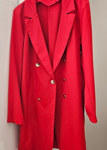m Beden kırmızı Renk Uzun Kırmızı Düğmeli Kadın Blazer