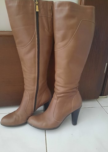 36 Beden Bej Deri Kadın Dizüstü Çizme