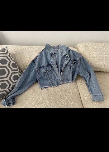 Trendyol & Milla Düğmeli Gri Kadın Salaş Kot Pantolon ve Crop ceket