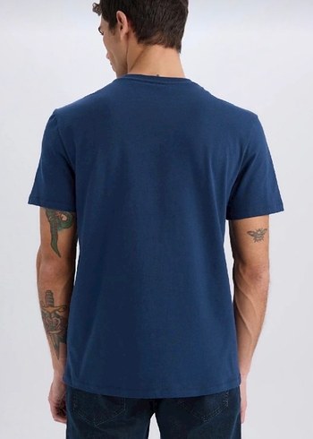 Defacto Lacivert Erkek Kısa Kollu Denim Tişört - Görsel 2
