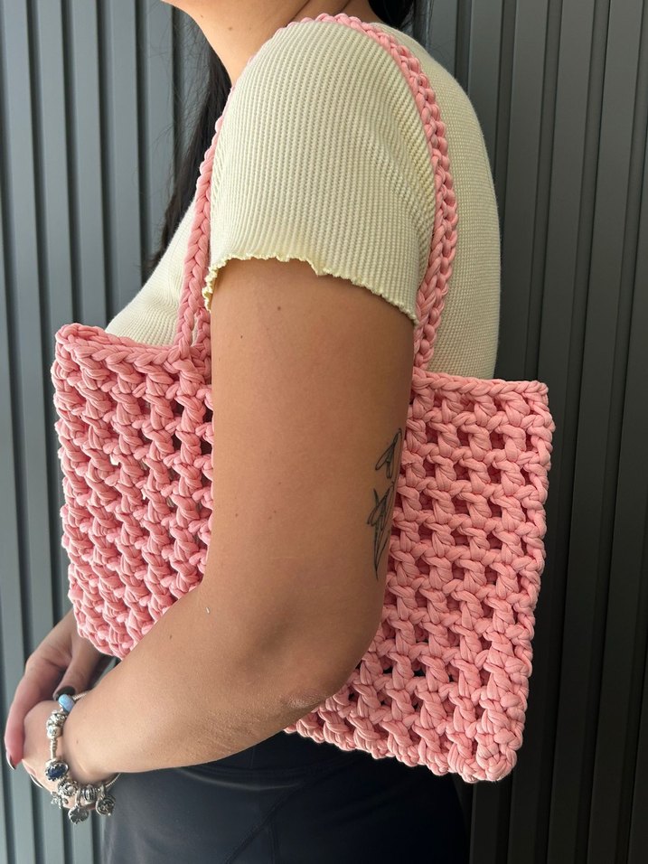 Veronik Pembe Örgü Kadın Çanta - Görsel 2