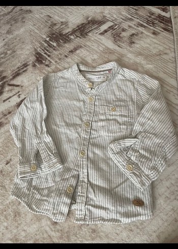 Zara Gri Çizgili Erkek Çocuk Keten Gömlek - Görsel 3