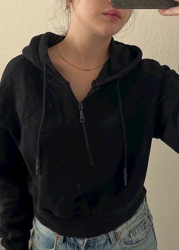Armalife Fermuarlı Siyah Yüksek Yakalı Sweatshirt