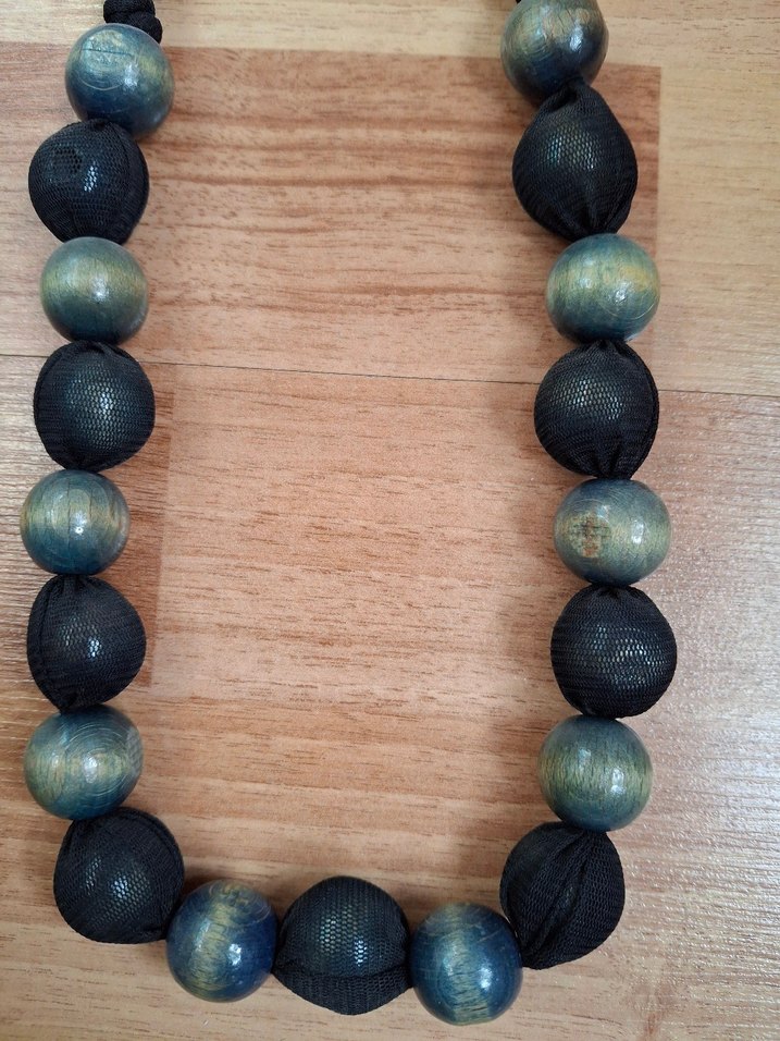 Uzun Siyah Bohem Boncuklu Kolye - Görsel 2