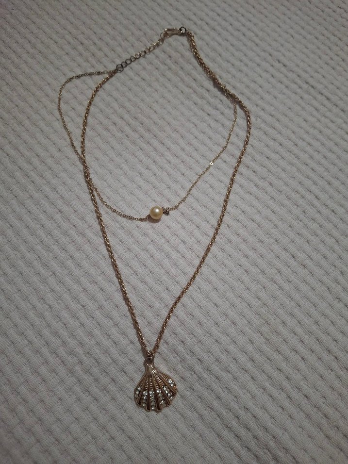 Uzun Zincirli rose  Renk Deniz Kabuğu Kolye - Görsel 2
